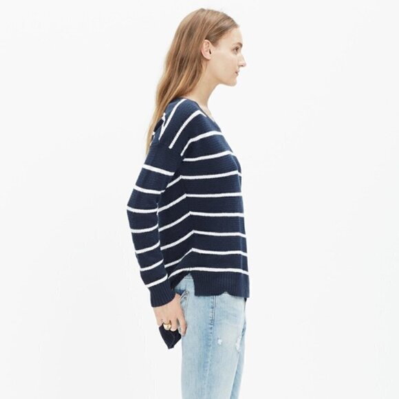 Madewell Chronicle Pullover Sweater in Navy Stripe Size Medium - Picture 2 of 7